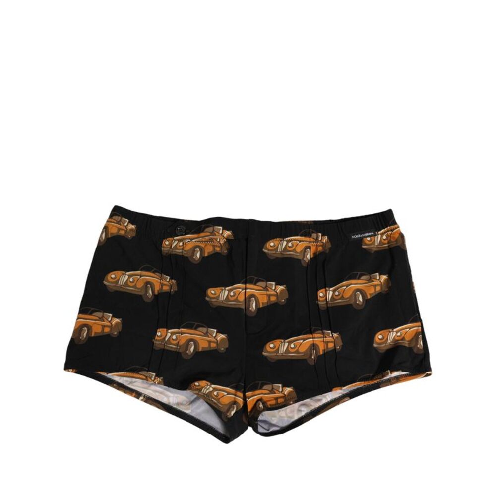 Dolce & Gabbana Black Car Print Swim Trunk Beachwear Men's Swimwear